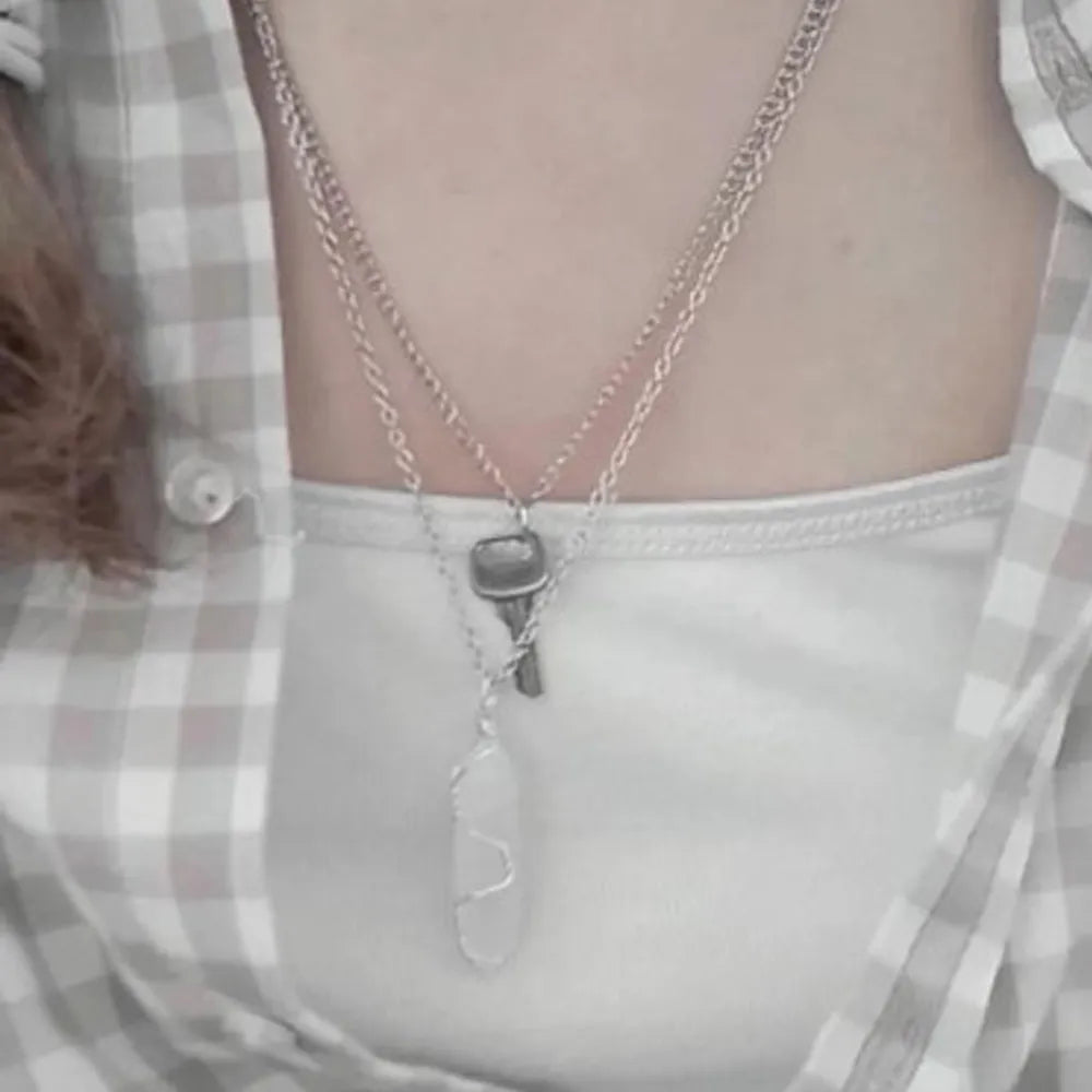 Natural Stone Hexagon Crystal Bullet Pendant Necklace for Women Rose Quartz Opal Wire Wrap Chain Necklaces Amethyst Fashion Jewelry