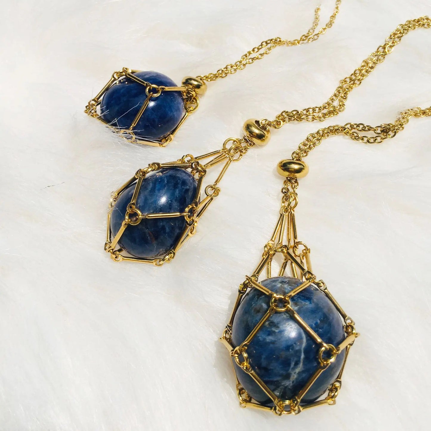 Stainless Steel Design Crystal Cage Necklace Holder Net Metal Chain Stone Collecting Holder Adjustable Pendant Copper Jewelry