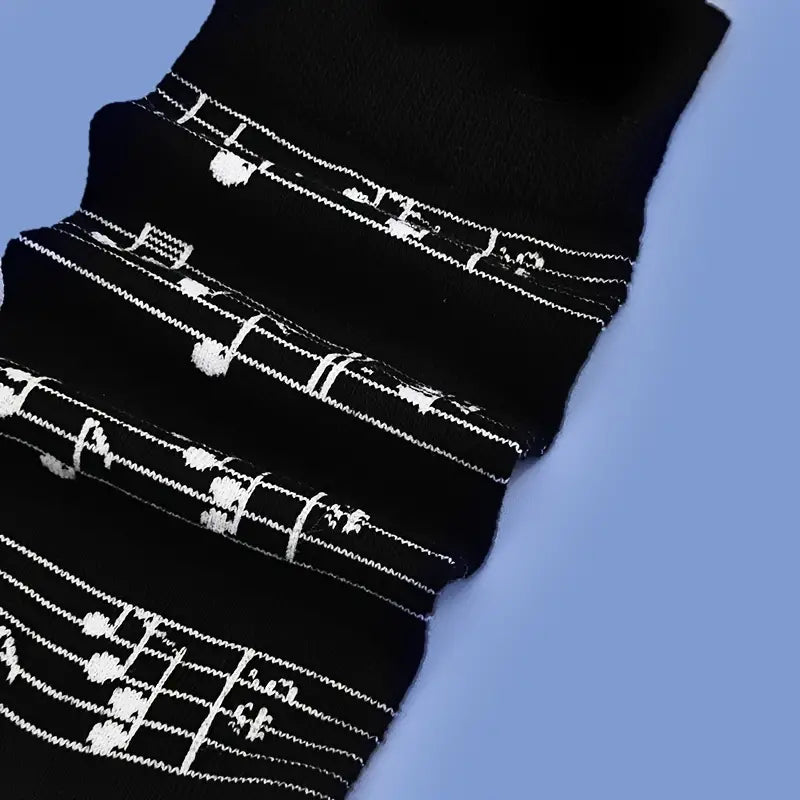 Cotton Piano Music Pattern Plain Color Sweat Resistant Comfortable Soft Crew Socks