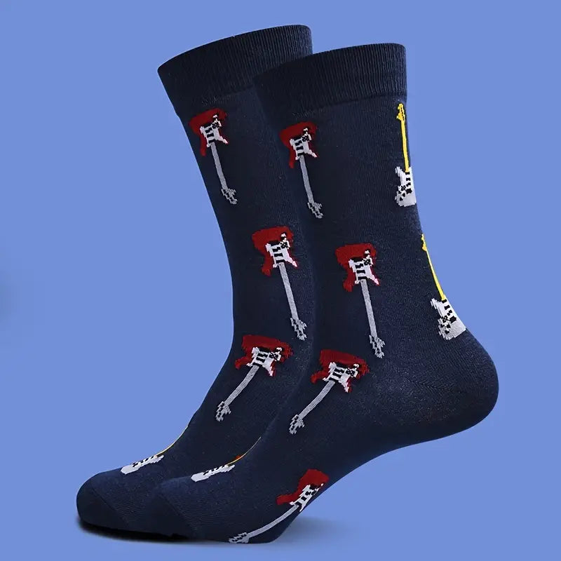 Men's Cotton Guitar Musical Instrument Print Crew Socks