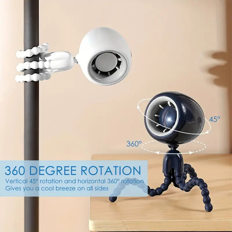 Portable Fan USB Rechargeable: Small Stroller Fan with Flexible Tripod Clip-on