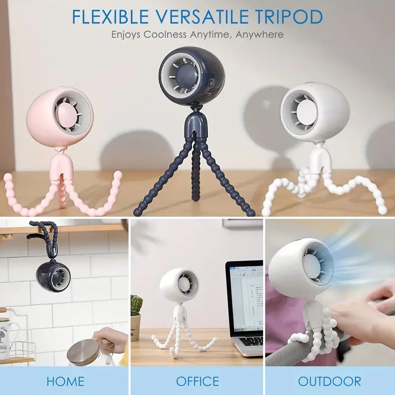 Portable Fan USB Rechargeable: Small Stroller Fan with Flexible Tripod Clip-on