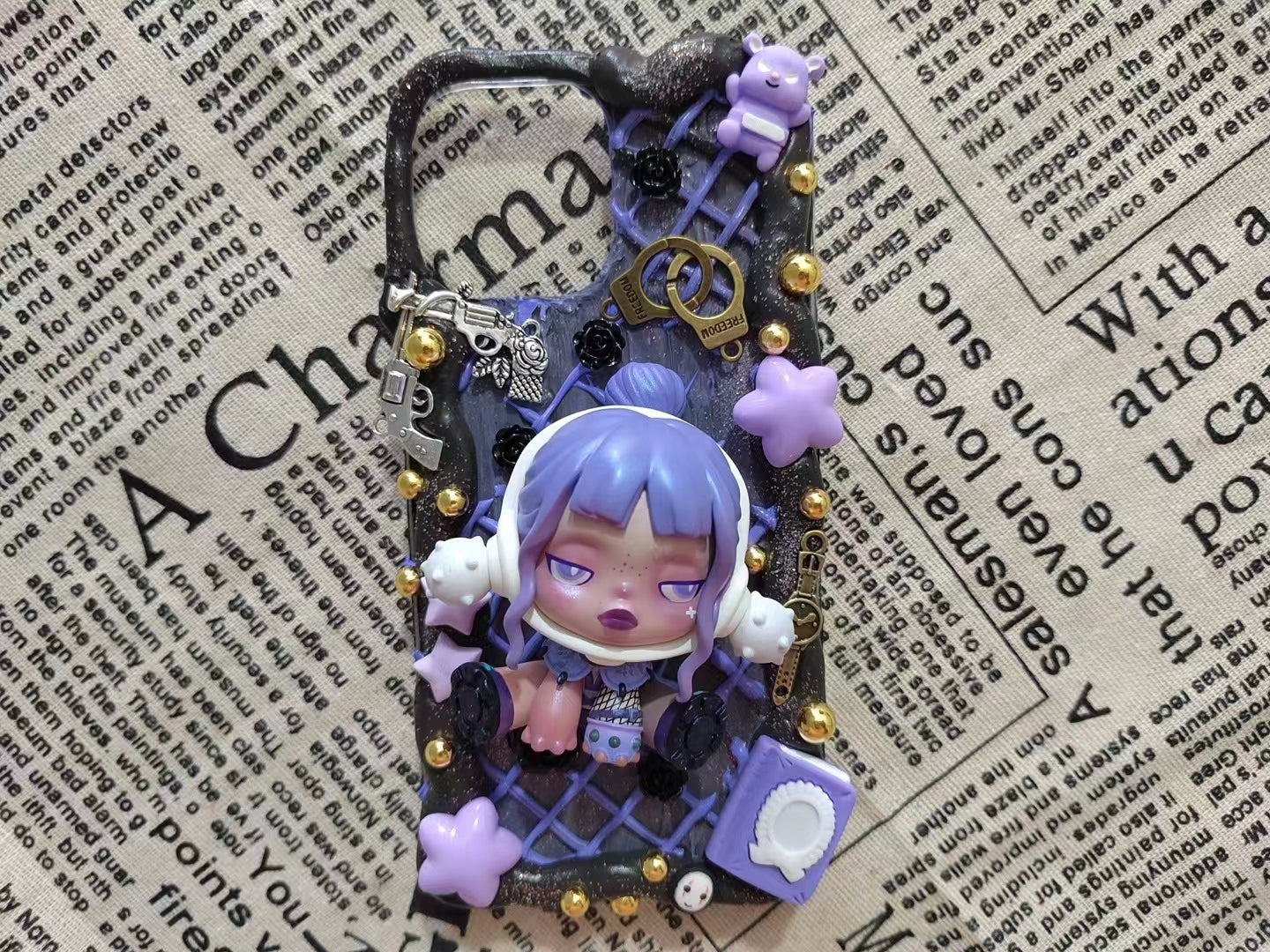 Decoden Handmade Phone case Popmart skullpanda Green Purple