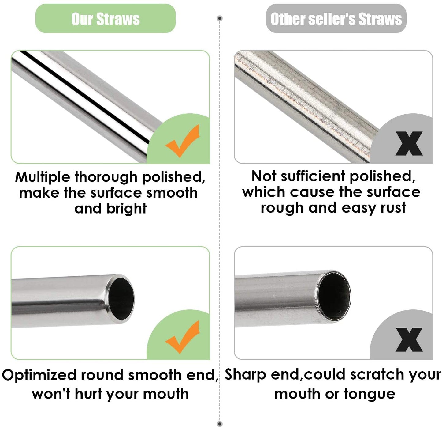 Stainless Steel Straws for Smoothies Shakes, Travel Bag with 1 Cleaning Brush - give5me