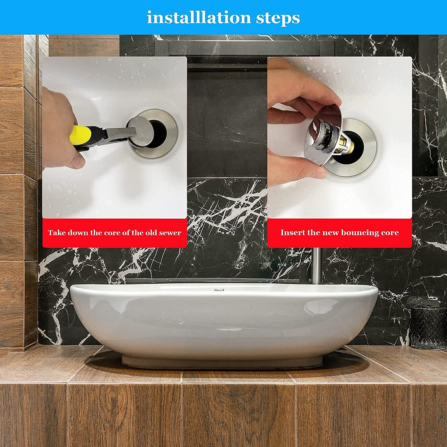 U.S. Standard Universal Stainless Steel Push Bounce Core, Kitchen Bathroom Accessories with Filter - give5me