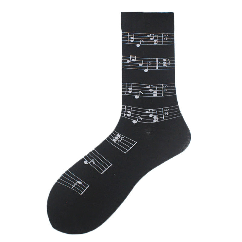 Cotton Piano Music Pattern Plain Color Sweat Resistant Comfortable Soft Crew Socks