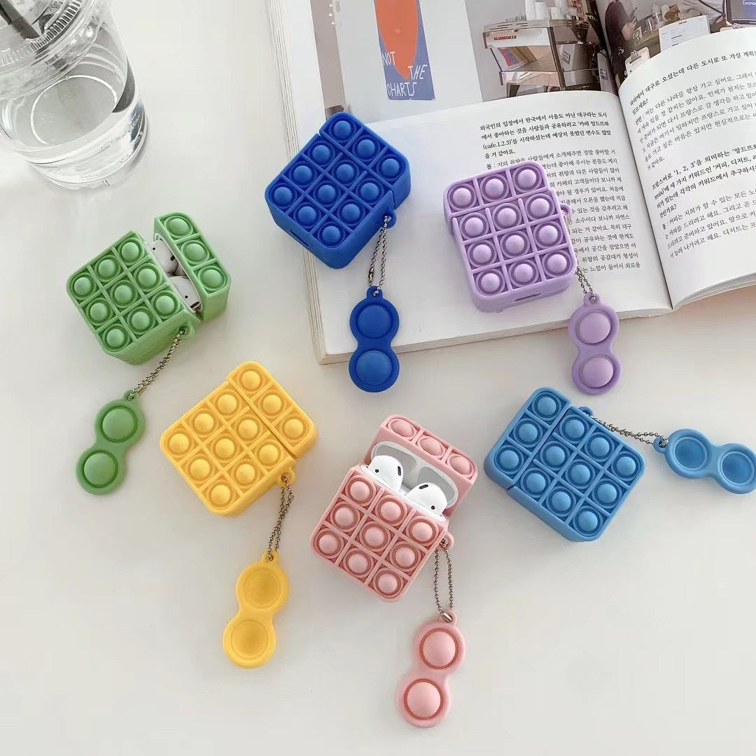 Push Pop Bubble Fidget Case for Airpods 2&1, 3D Funny Relief Stress Fidget Toy Silicone Protect Case with Keychain - give5me