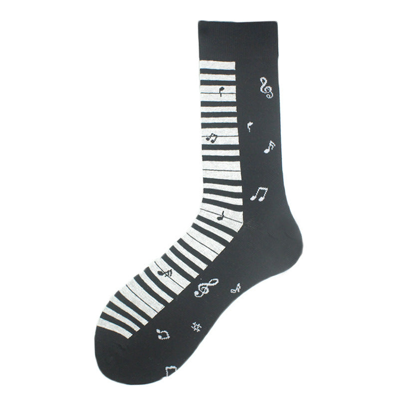 Cotton Piano Music Pattern Plain Color Sweat Resistant Comfortable Soft Crew Socks