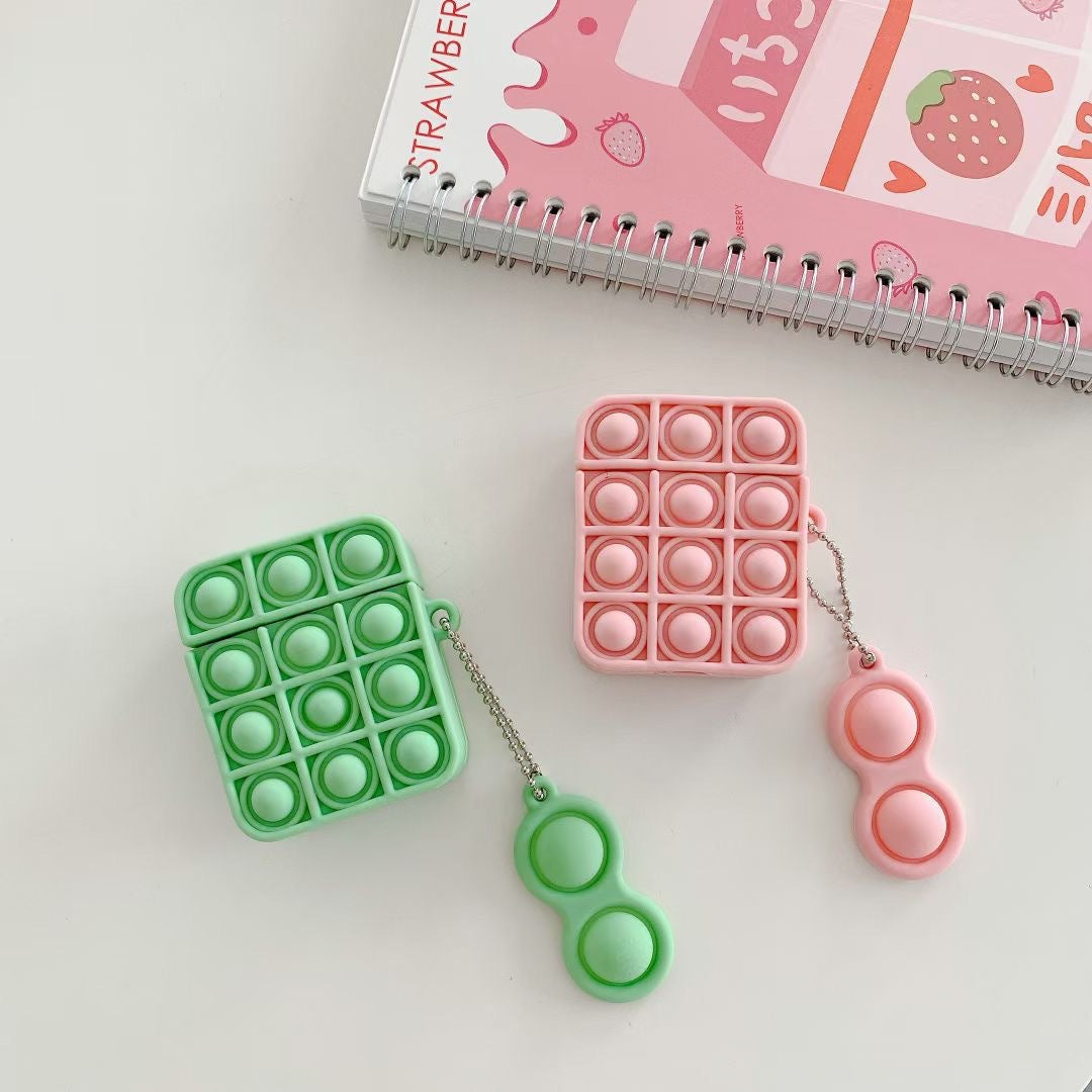 Push Pop Bubble Fidget Case for Airpods 2&1, 3D Funny Relief Stress Fidget Toy Silicone Protect Case with Keychain - give5me