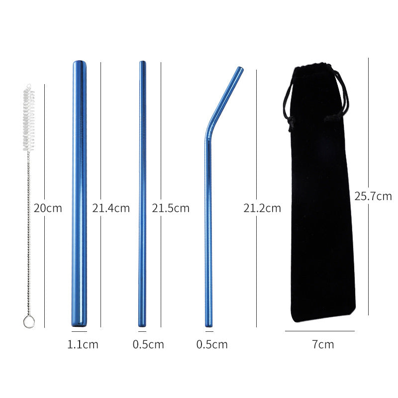 Reusable Rainbow Stainless Steel Straws with Cleaning Brush, 1 Portable Bag - give5me