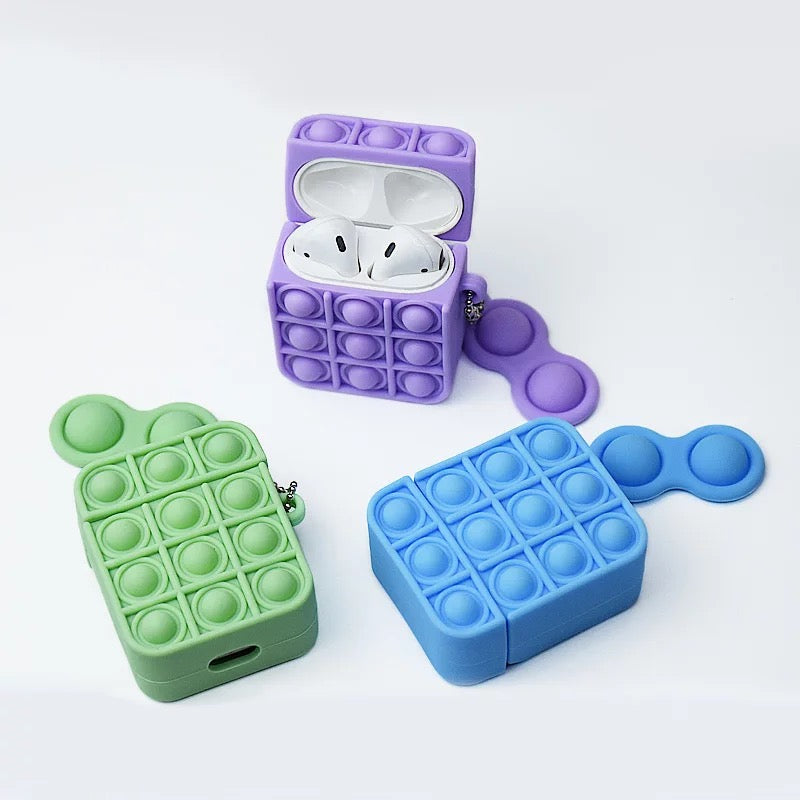 Push Pop Bubble Fidget Case for Airpods 2&1, 3D Funny Relief Stress Fidget Toy Silicone Protect Case with Keychain - give5me