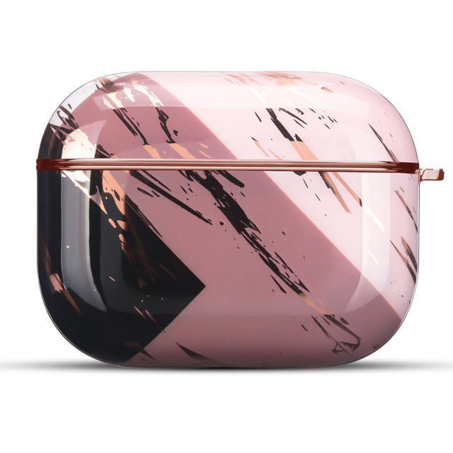 Electroplated Marble Cute Gold Glossy Hard Protective Cover for AirPod 2/3 with Keychain Clip - give5me