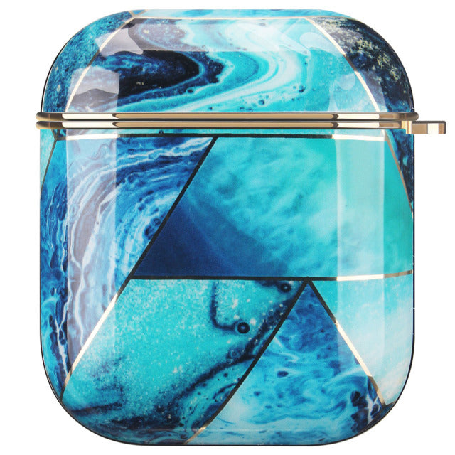 Electroplated Marble Cute Gold Glossy Hard Protective Cover for AirPod 2/3 with Keychain Clip - give5me