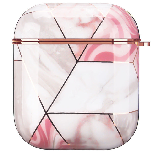 Electroplated Marble Cute Gold Glossy Hard Protective Cover for AirPod 2/3 with Keychain Clip - give5me