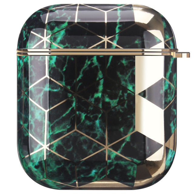 Electroplated Marble Cute Gold Glossy Hard Protective Cover for AirPod 2/3 with Keychain Clip - give5me