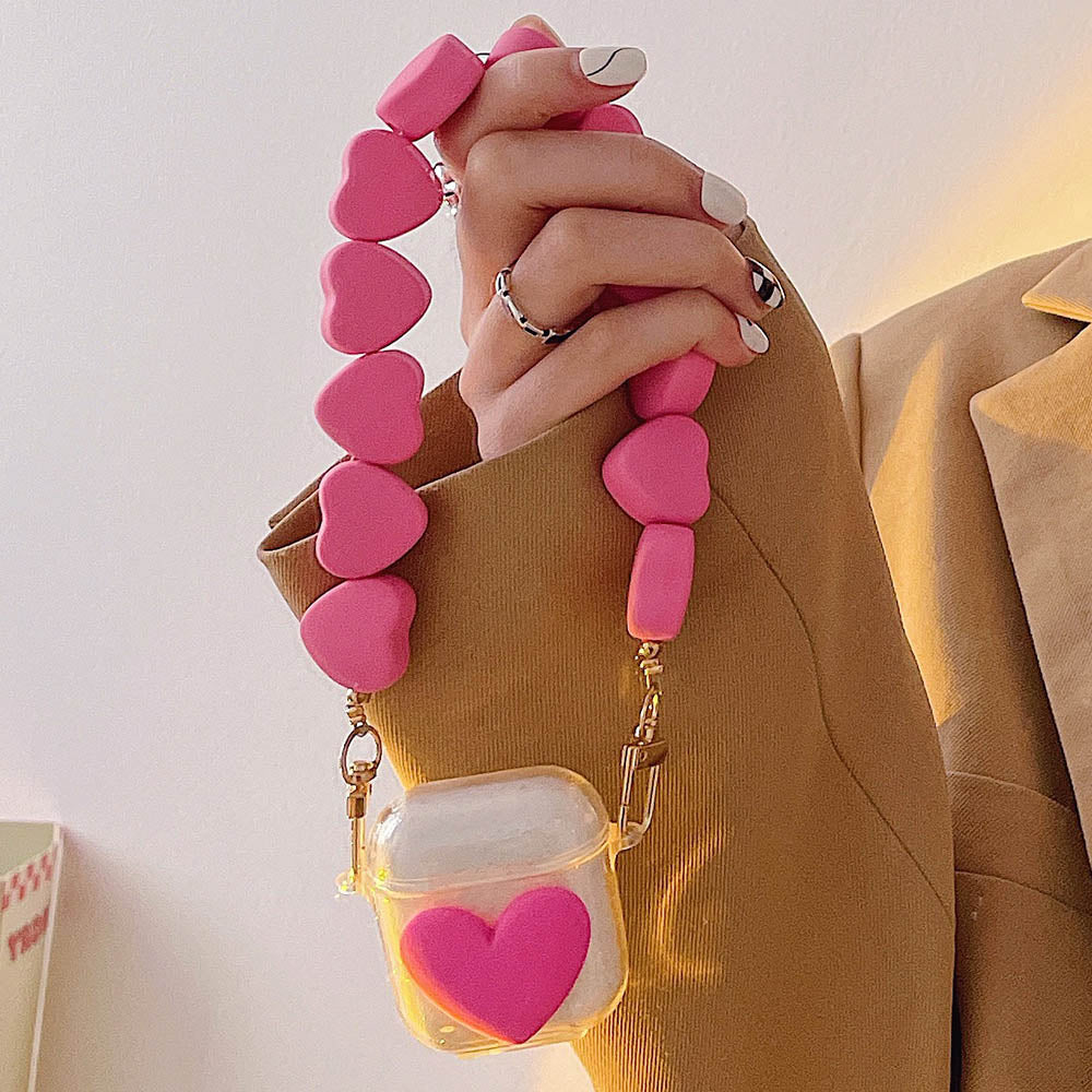 Pink Hearts Bracelet Keychain Compatible for Apple AirPod 1/2/3 Bluetooth Headphone Soft Charging Case Cover - give5me