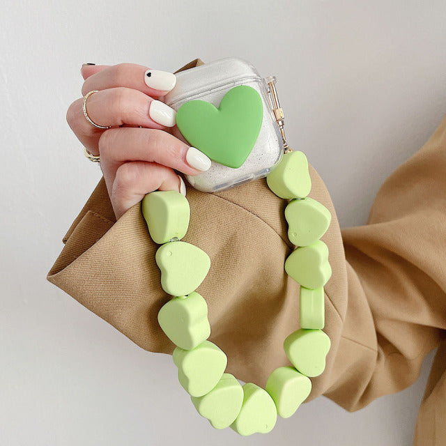 Pink Hearts Bracelet Keychain Compatible for Apple AirPod 1/2/3 Bluetooth Headphone Soft Charging Case Cover - give5me