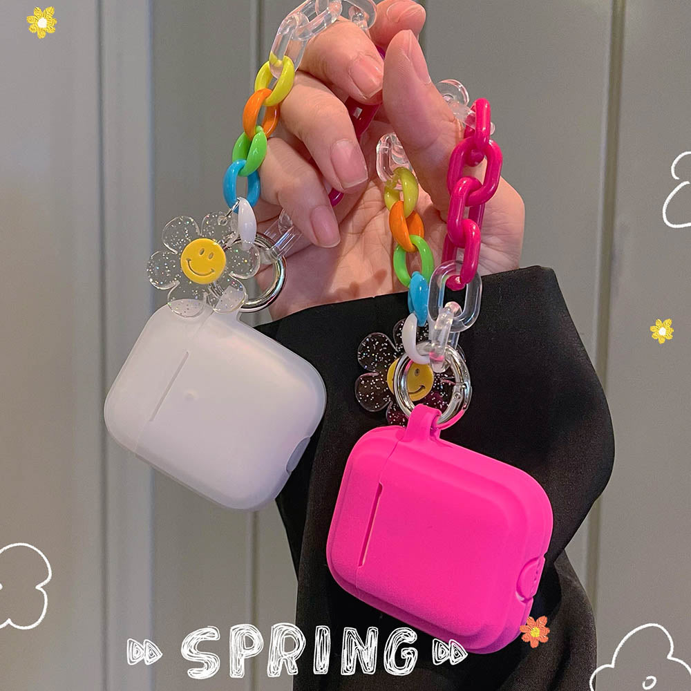 Soft Silicone Protective Cover for Apple AirPods 1 2 Pro TPU Case with Smile Sun Flower Keychain Bracelet - give5me