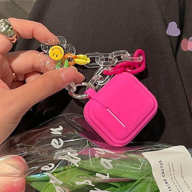 Soft Silicone Protective Cover for Apple AirPods 1 2 Pro TPU Case with Smile Sun Flower Keychain Bracelet - give5me